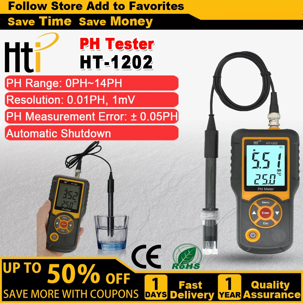 Hti HT-1202 Digital PH Meter PH Tester SmartSensor for Mariculture Freshwater Farming Water Quality Monitor PH Detector