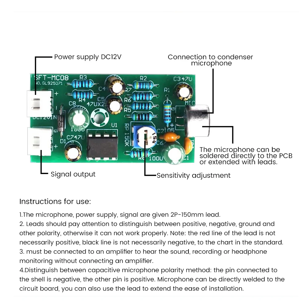 DC9-15V monitor Audio wzmacniacz mikrofonowy pokładzie mikrofon hi-fi Pickup moduł DIY kolektor redukcji szumów