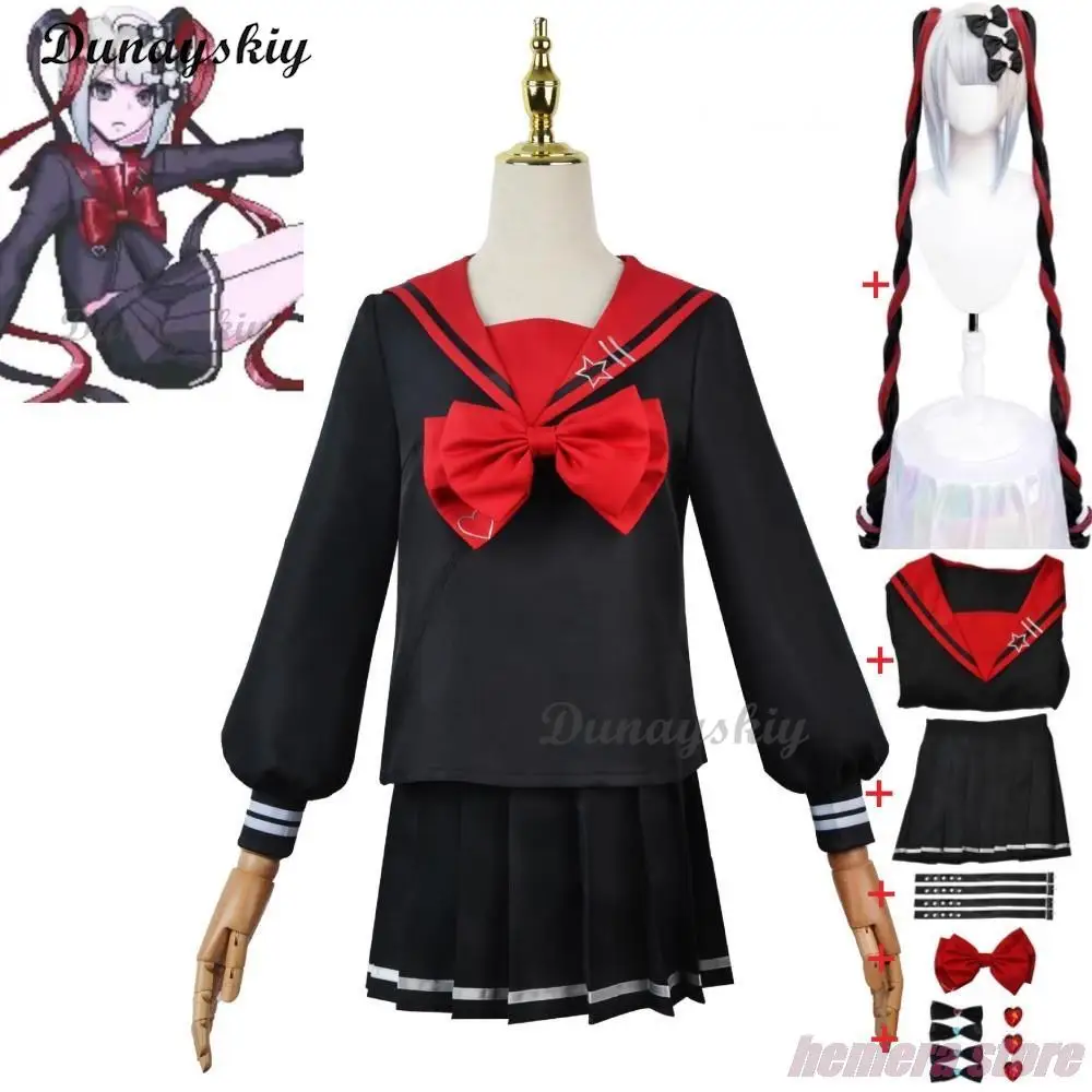 

Game Rain KAngel Ame OMG Kawaii Angel NEEDY GIRL OVERDOSE Cosplay Costume Wig Anime Black Red Sailor Uniform Halloween Suit