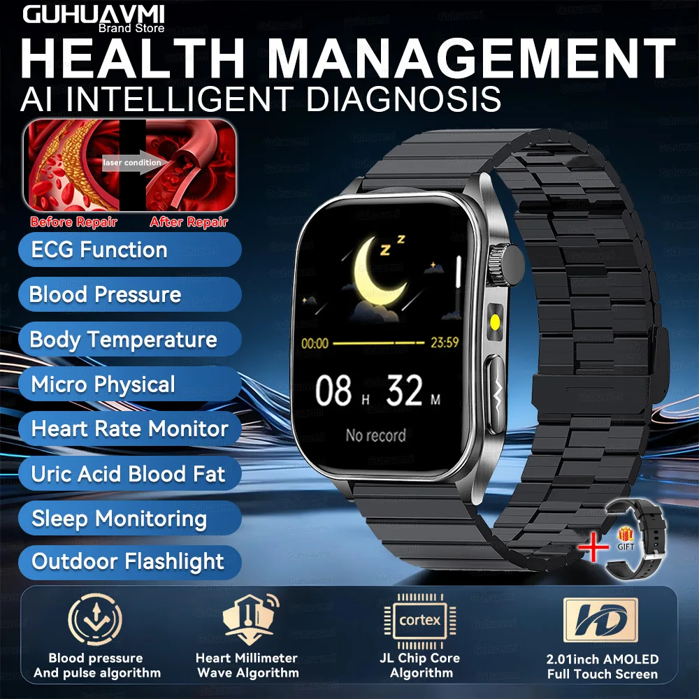 2026Hot AI-GPT Diagnose ECG Gezondheid Smartwatch Bloeddruk Lipiden Urinezuur 650nm Dubbele-probleerlaser Hartanalyse Smartband