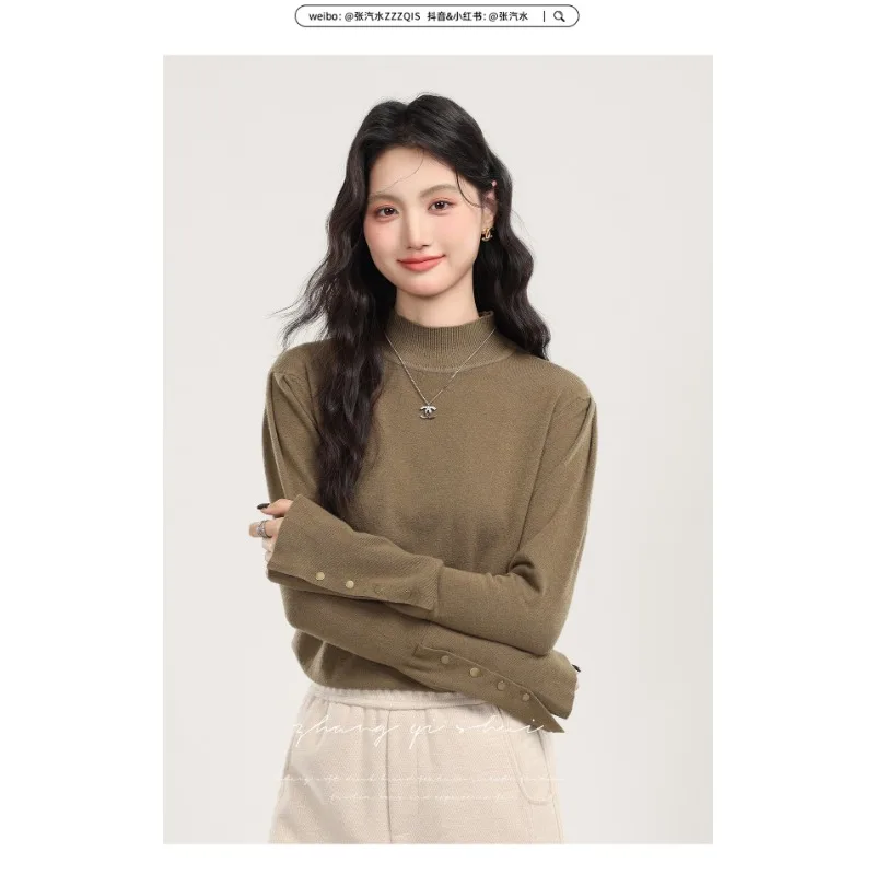 Осенне-зимний полуводолазка, однотонный нижний свитер, женский повседневный модный топ с бисером