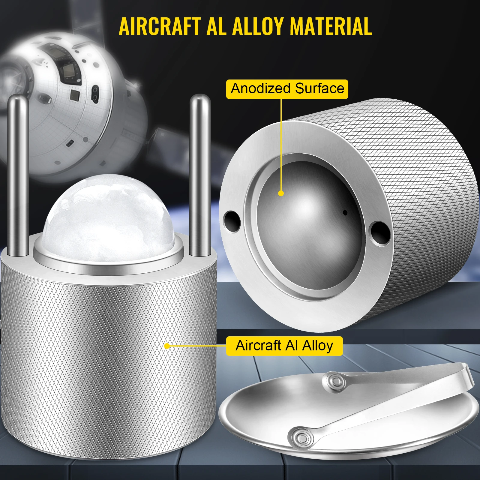 VEVOR Aircraft-Presse à Boules de Glace en Alliage d'Al, Kit de graphite Pouces pour Sphère de Glace de 60mm avec Plaque de Pince en Acier Inoxydable pour Whisky Bourbon Scot