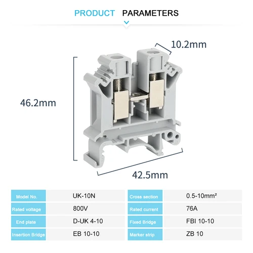 Imagen 2 del producto 10 Uds. Bloque de terminales de carril DIN de alimentación de tornillo UK 10N enchufe de Cable de 10mm conector eléctrico de Cable Universal multicolor UK10N