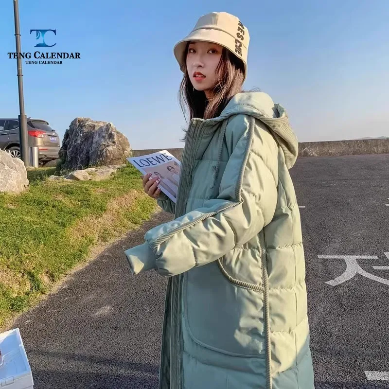 

Зимняя пуховая и хлопковая куртка, толстая хлебная куртка средней длины с большим карманом и капюшоном, женский новый стиль 2025 года
