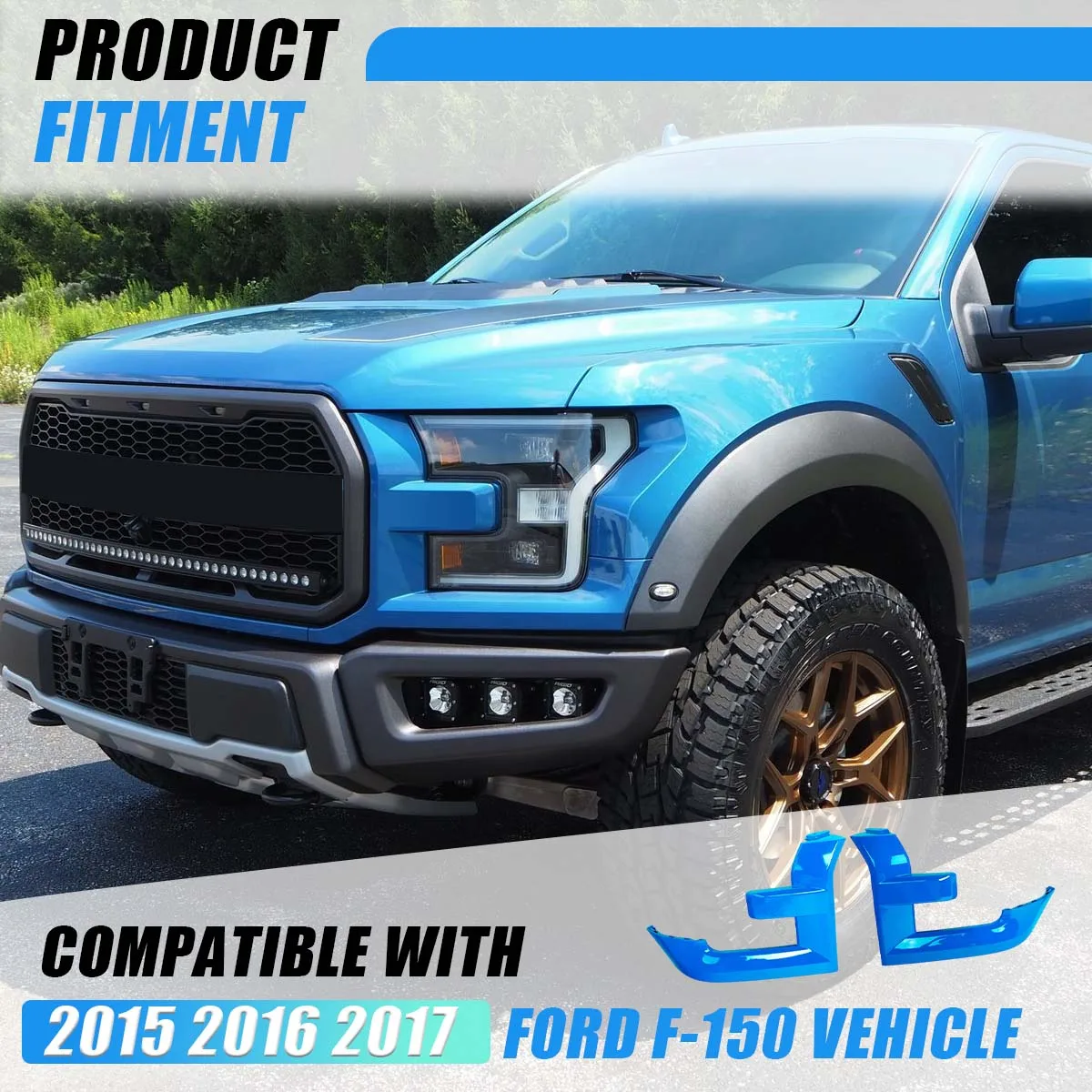 

Front Bumper Replace For Ford F-150 F150 XLT Crew Cab Pickup 2015 2016 2017 Headlight Bezel Molding Trim Blue Flame Metallic
