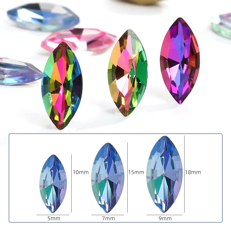 10Pcs/ Colorful Shining Crystal K9 Glass Rhinestones Pointback glass Crystals for Craft Glue on Dress Beads Decoration Stones