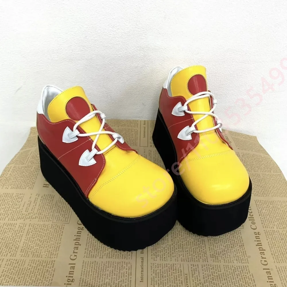 Women Color Block Platform Sneakers 2026 Round Toe Lace‑Up Wedge Sole Y2K Harajuku Cosplay Street Fashion Gothic Casual Shoes