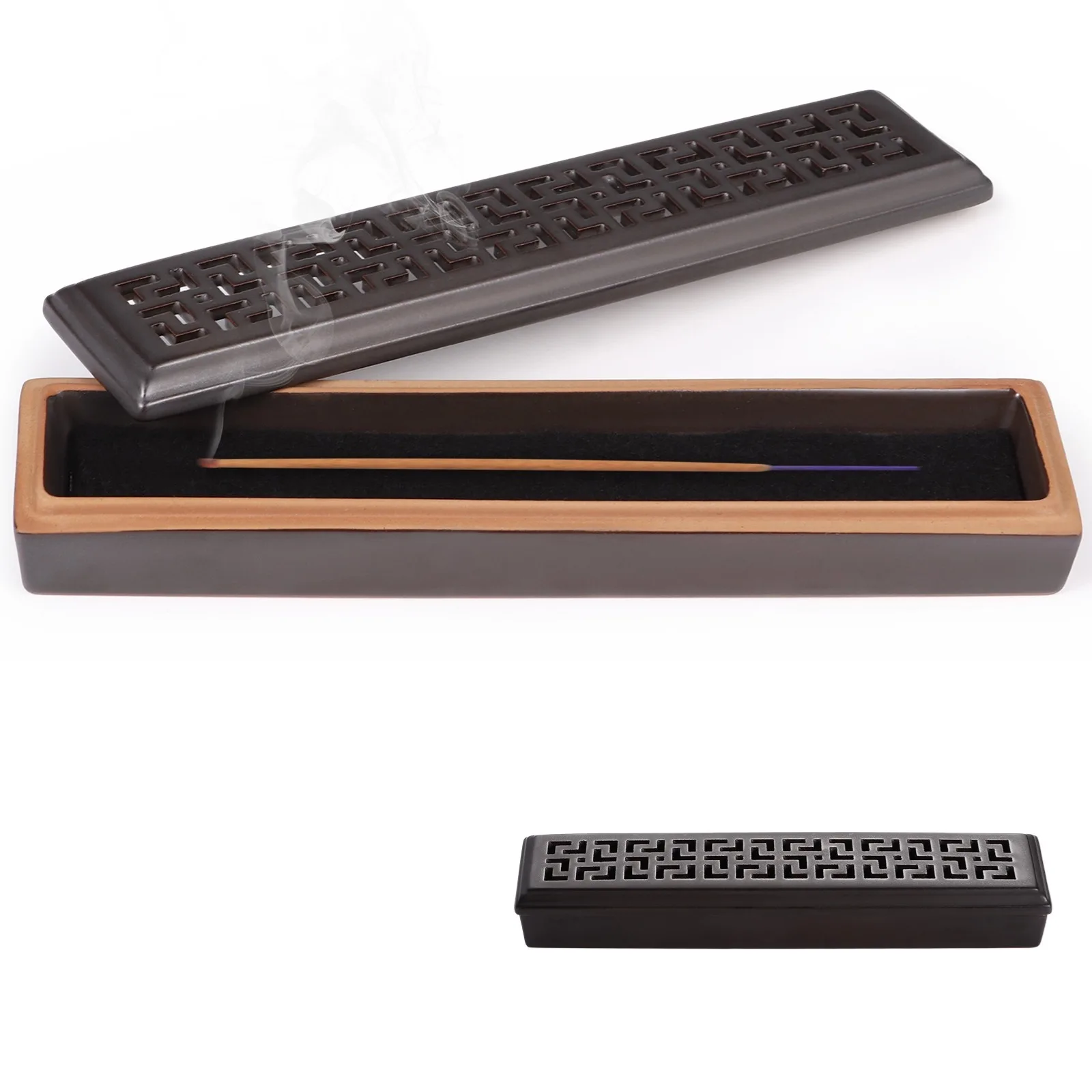 

Керамическая подставка для благовоний, китайская курильница, прямоугольный держатель для благовоний в форме гроба, полый держатель для агарбатти, подставка для золы