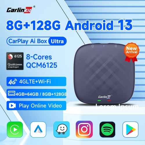 CarlinKit 8G+128G 4GB+64GB Android 13 CarPlay TV AI Box Ultra QCM6125 8 núcleos inalámbrico CarPlay y Android Auto GPS para YouTube Netflix IPTV FOTA actualización