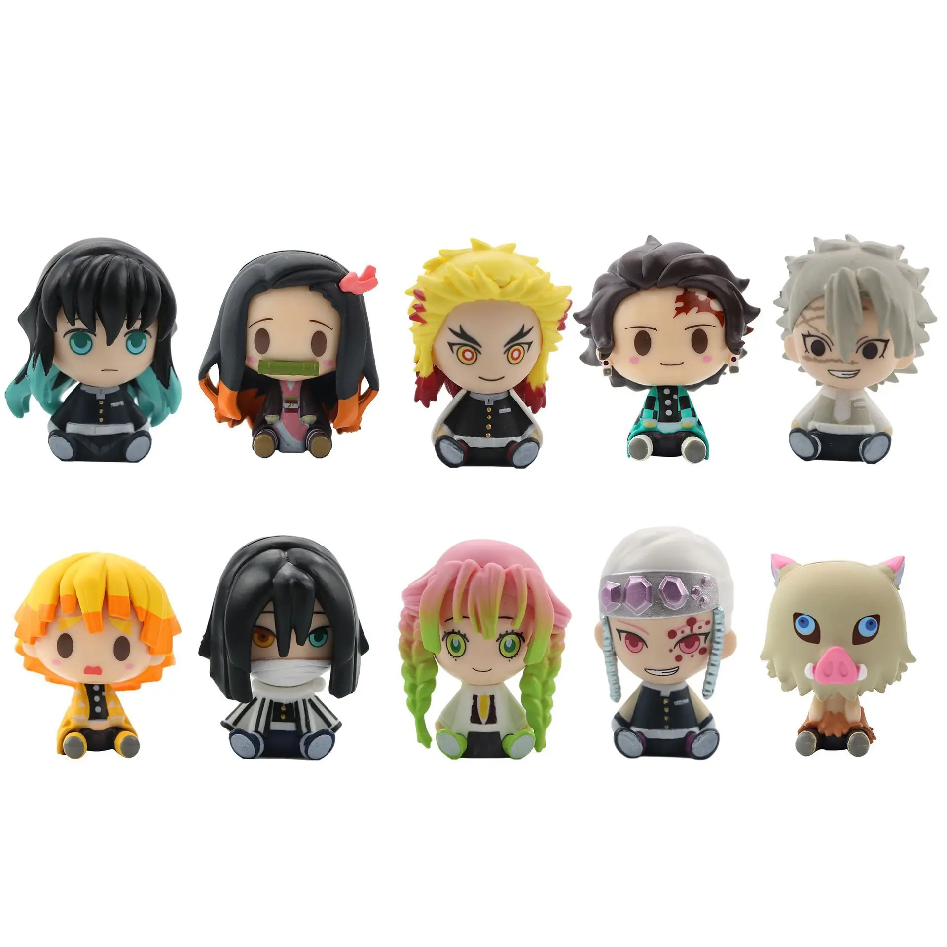 Q Posket Figure Wholesale Demon Slayer Mini Figurine 9Pcs 10Pcs 14Pcs Sets Kimetsu No Yaiba Small PVC Dolls Desktop Decoration