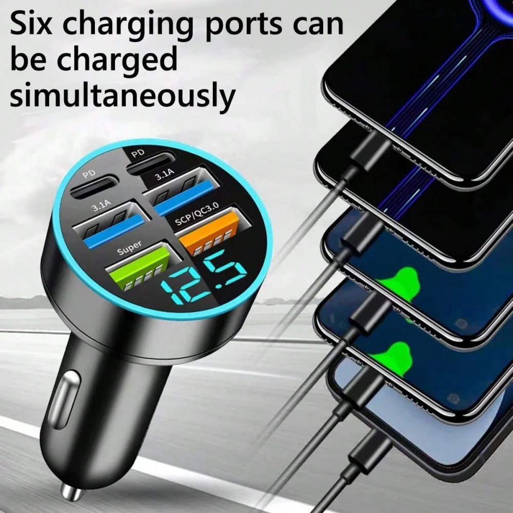 250W USB Car Charger Fast Charging PD QC3.0 USB C Car Phone Charger Type C Adapter for iPhone Samsung Huawei Xiaomi Quick Charge