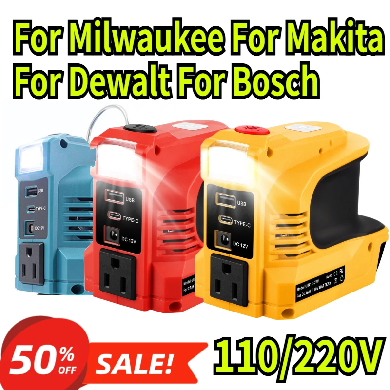 18V For Milwaukee Lithium Battery Inverter Power Bank To 110/220V Multi-Function Smart Transformer Outdoor Work Inverter Adapter