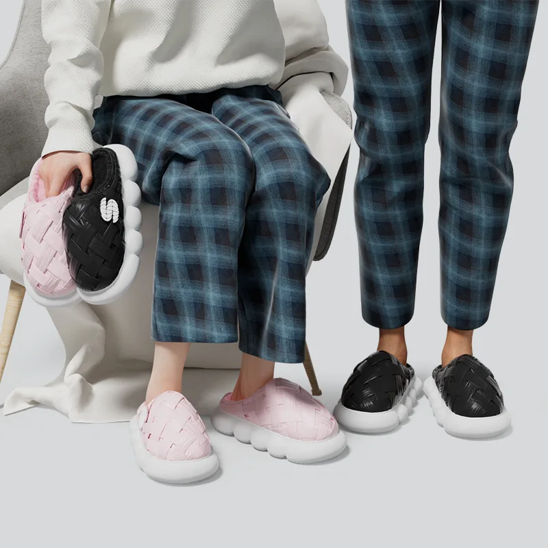 Woven Waterproof Cotton Slippers For Women Winter Warm And Soft Soles For Household Increase Thick Sole Home Slipper Man
