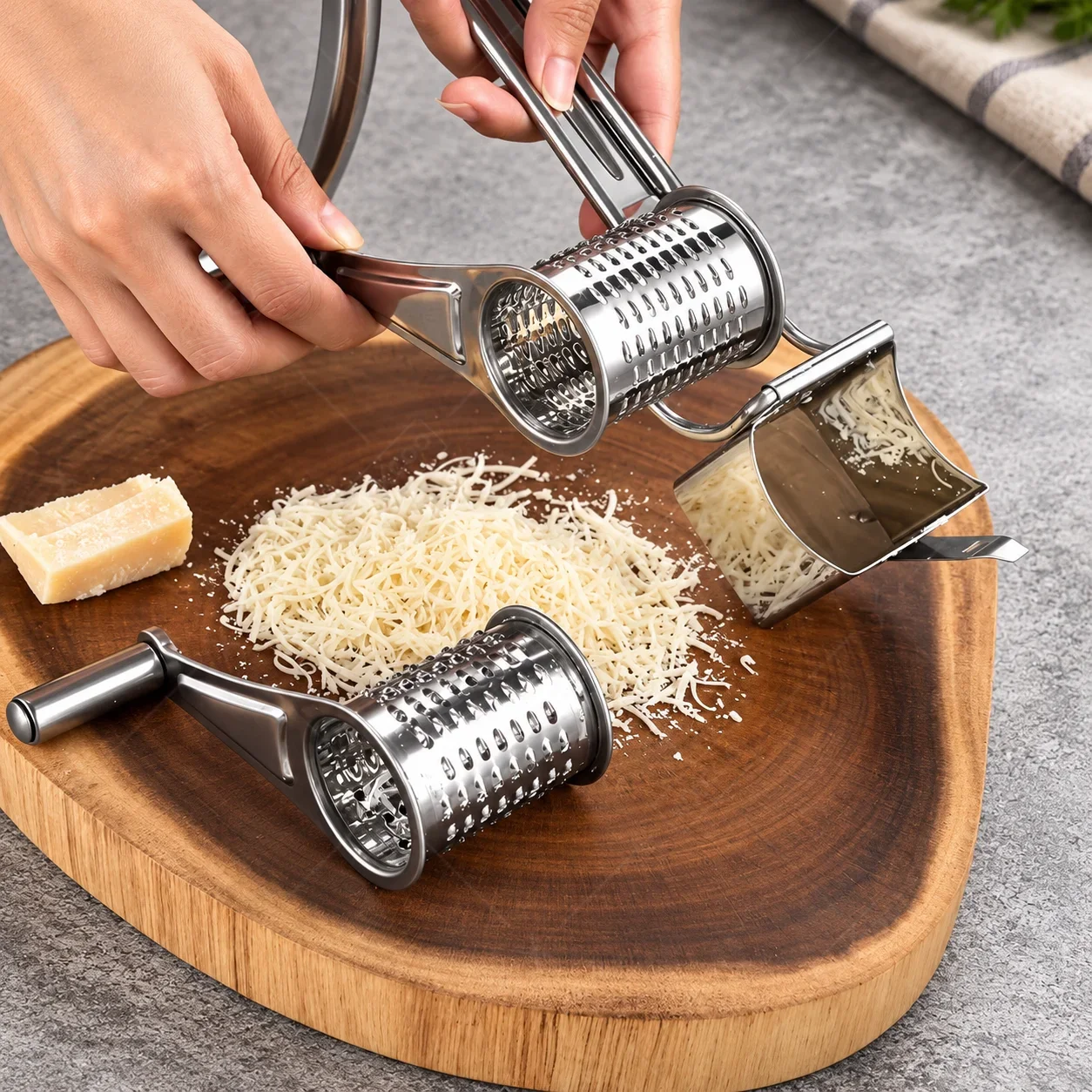 WXCOO Hand Cranked Rotary Cheese Grater Stainless Steel Shredder for Parmesan Cheddar Nut Chocolate Vegetable Kitchen Tool Set