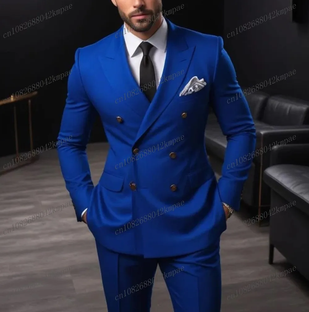 

Fashion Formal Occasion Royal Blue Men Business Suit Groom Groomsman Wedding Party Prom Male Tuxedos 2 Piece Set Blazer Pants