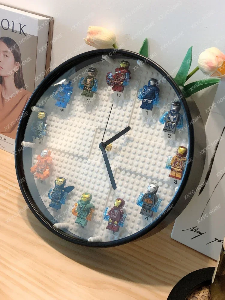 Building block clock compatible with Lego wall clock silent children's room creative cartoon wall clock wall decoration