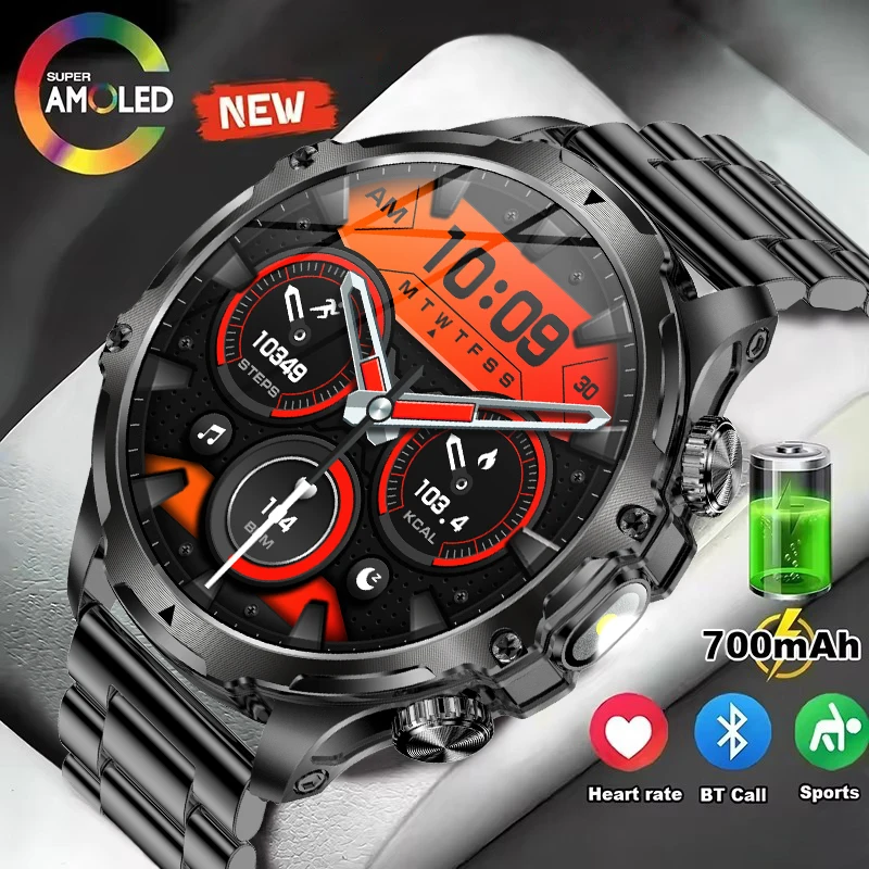 

LIGE Men Smart Watch LED Flashlight 1.9inch Outdoors Sports Fitness Tracker 700mah Large Battery BT Calling Smartwatch for Men