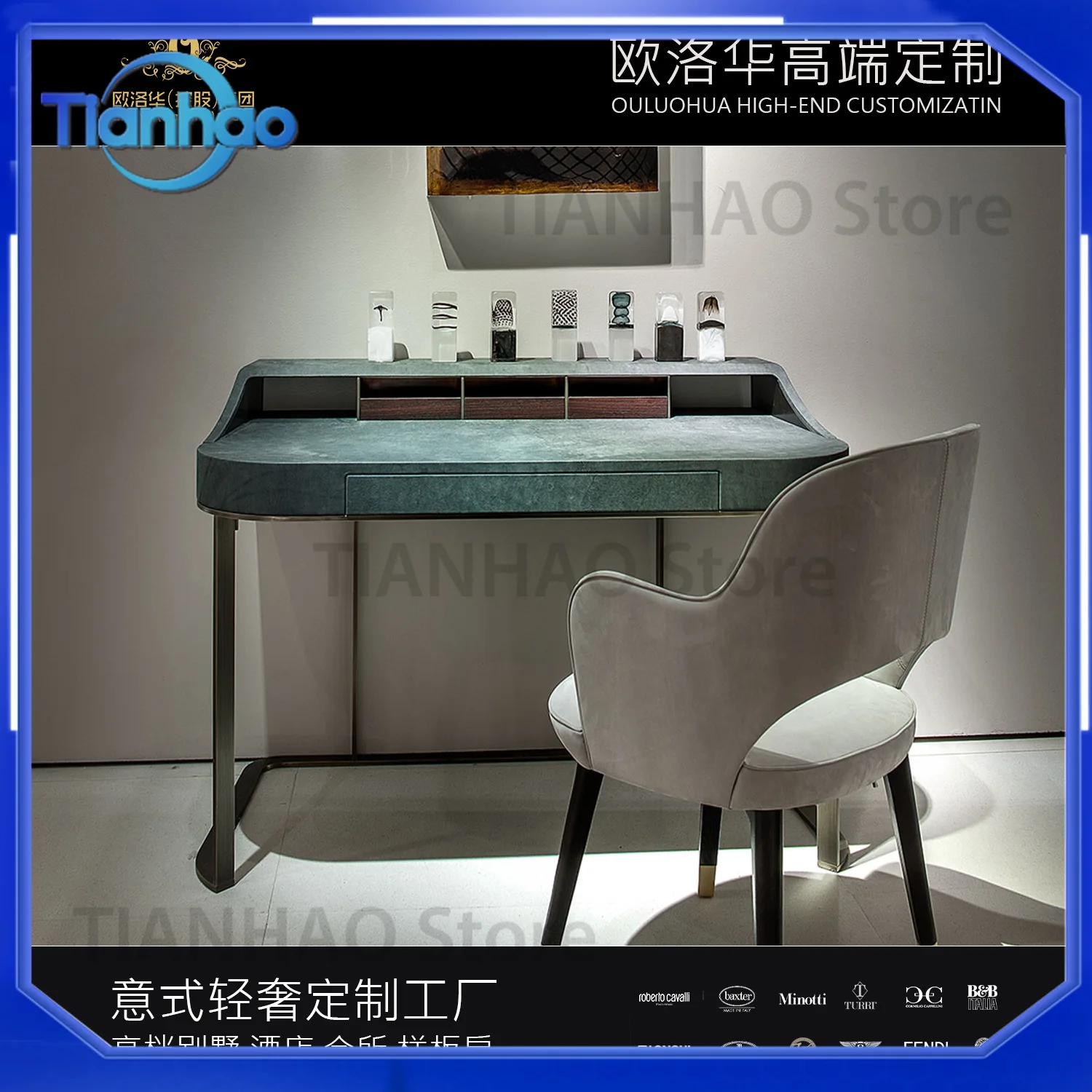 Modern French Style Vanity Table for Bedroom with Wooden Frame Minimalist Design for Sample Room for Italian Luxury Style