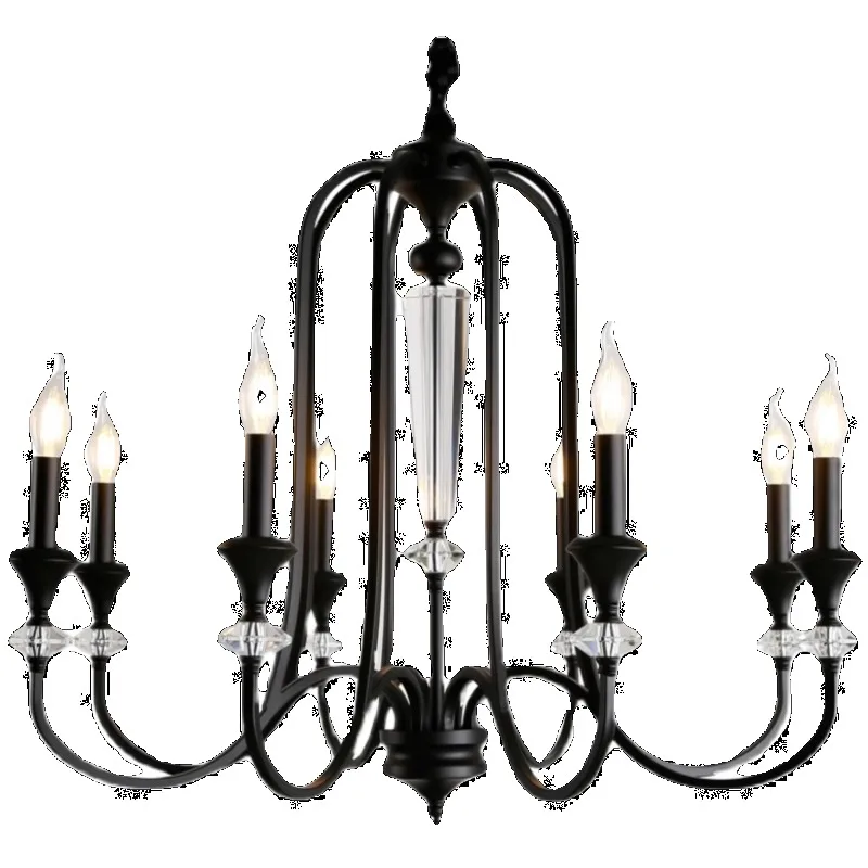 

Французская средневековая люстра Наньян для кабинета гостиной, американская ретро-свеча, простая черная лампа