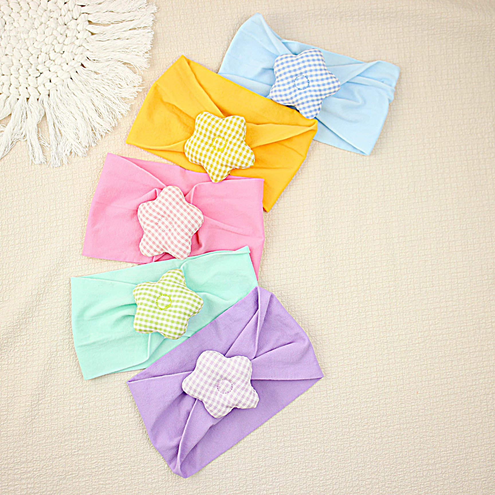 

Candy Colors Solid Nylon Turban Cute Star Baby Girls Wide Soft Headbands Newborn Hair Accessories Toddlers Headwear Hairband