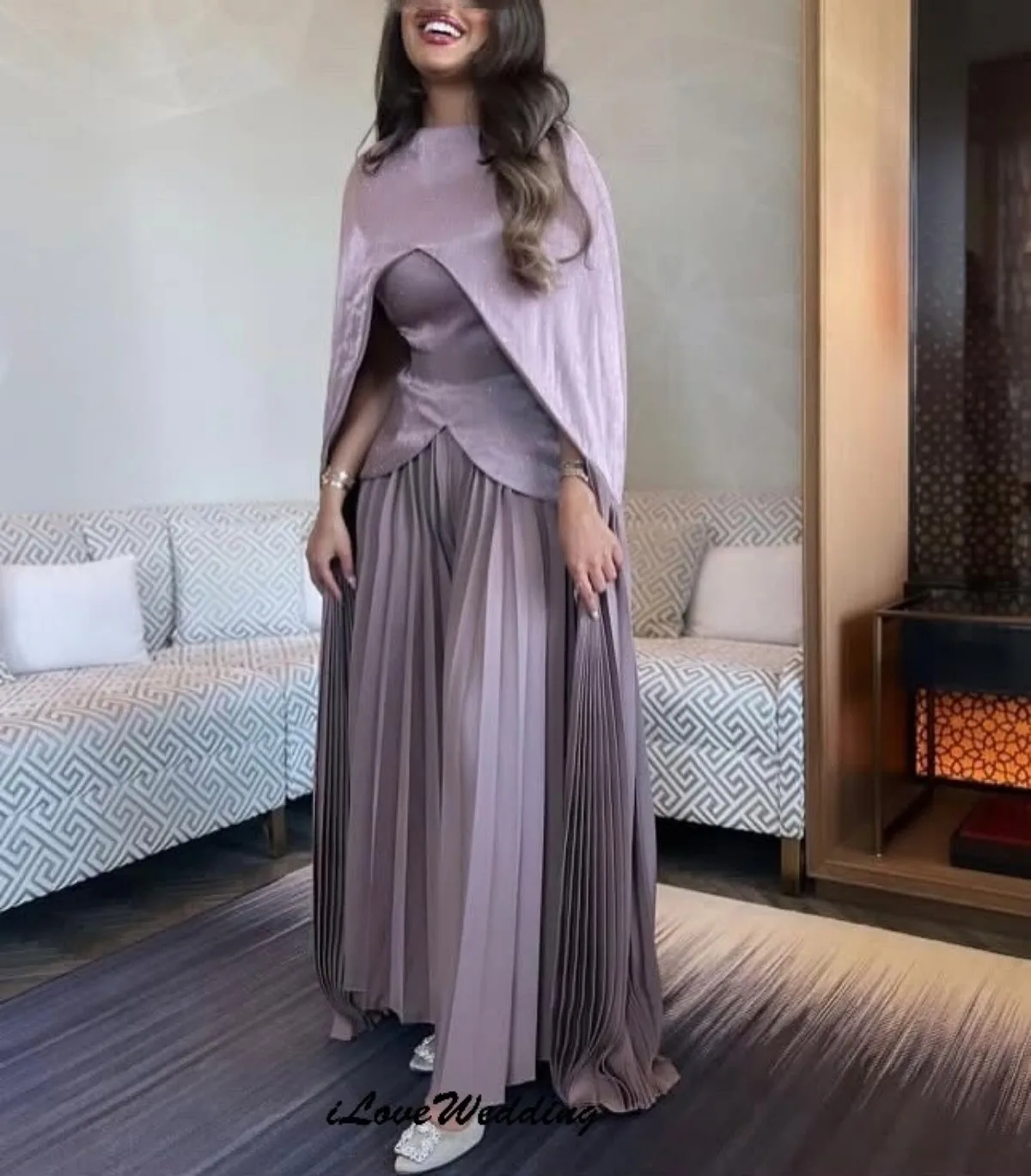 

Purple High Neck Evening Dresses Elegant Women Party Dress Ankle Lenth Pleated With Jacket Formal Gowms Prom Dresses Customized