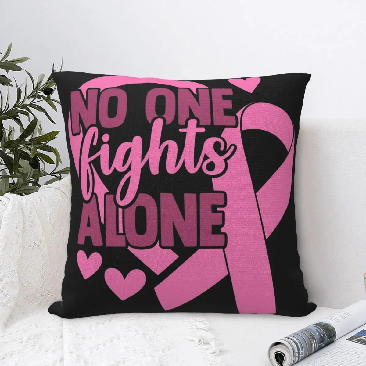 No One Fight Alone Breast Cancer Awareness Pillow Case Cushion Covers Custom Decorative Throw Pillow Case Cover for Home 18