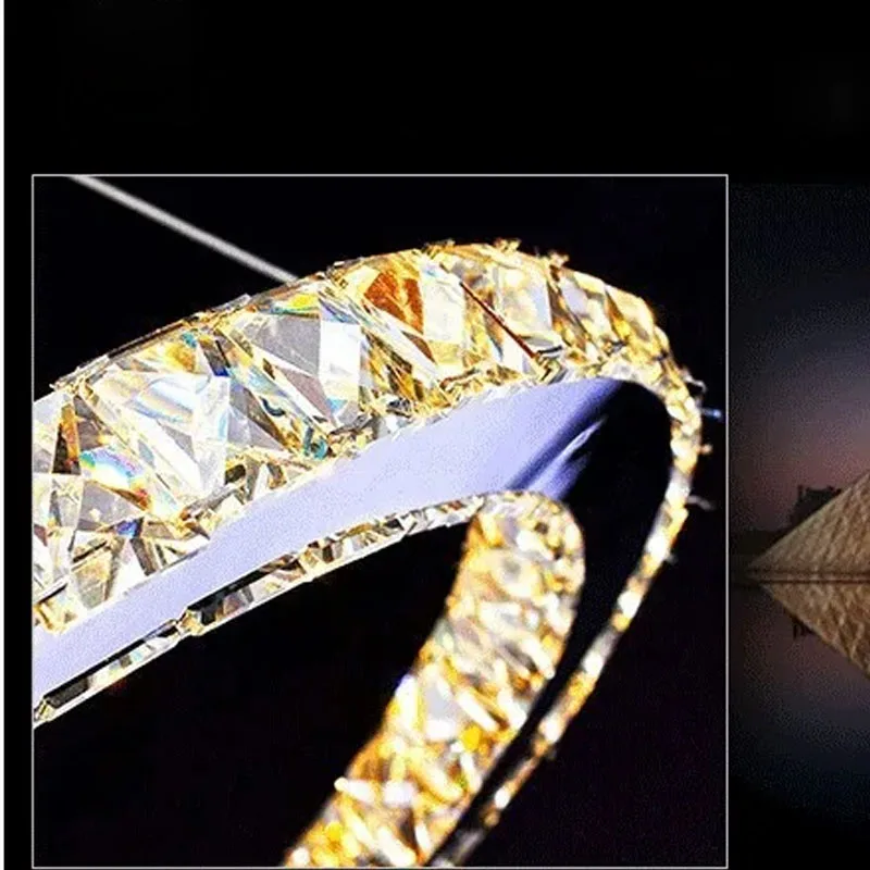 Modern Pendant Lamp High-grade light  65W LED lustres K9 Crystal Chandelier Diamond 3 Circles  Ring Stainless steel