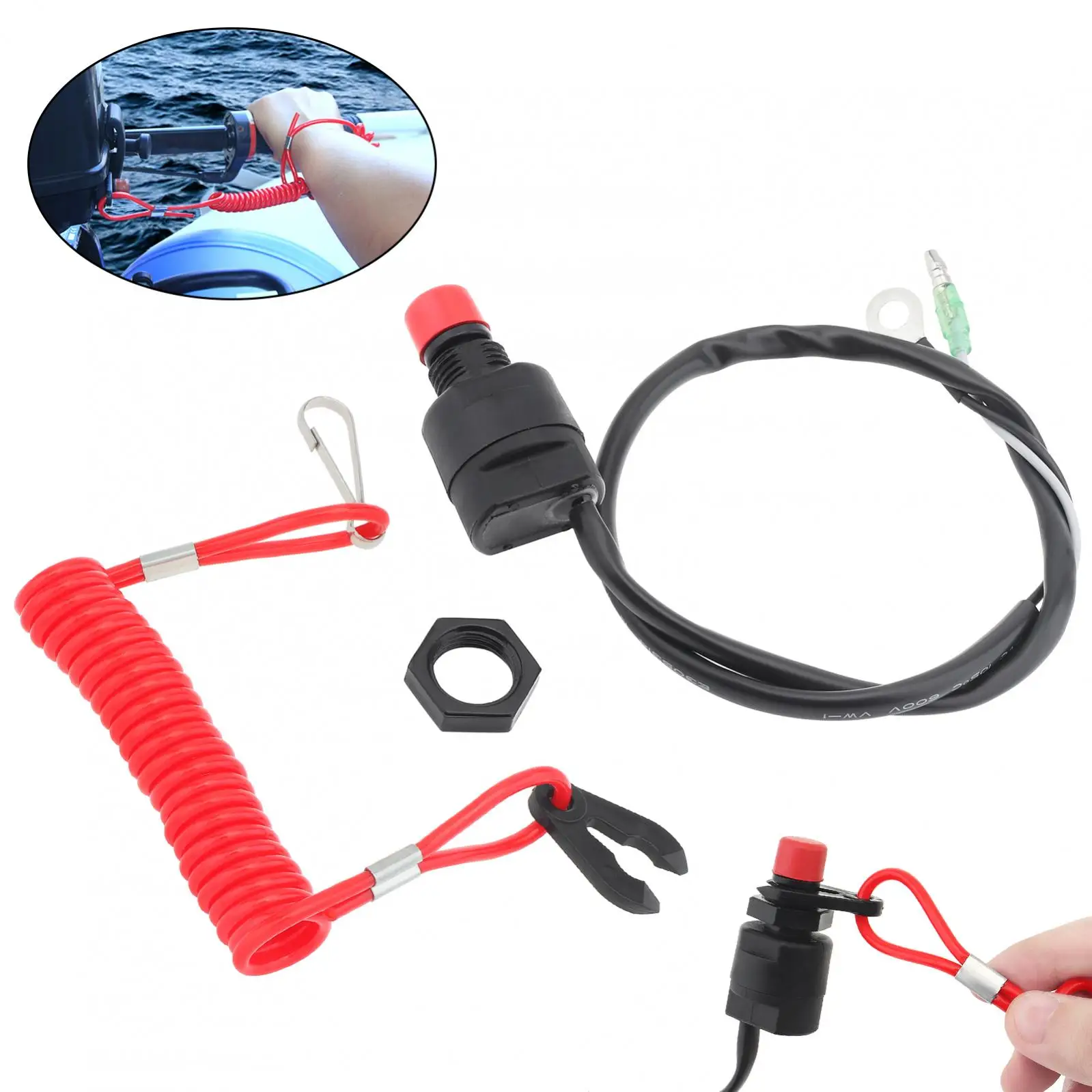 Boat Outboard Engine Lanyard Urgent Stop Switch Fit for Yamaha Honda Tohatsu Watercraft Jet Ski, Motor Exigency Stop Button