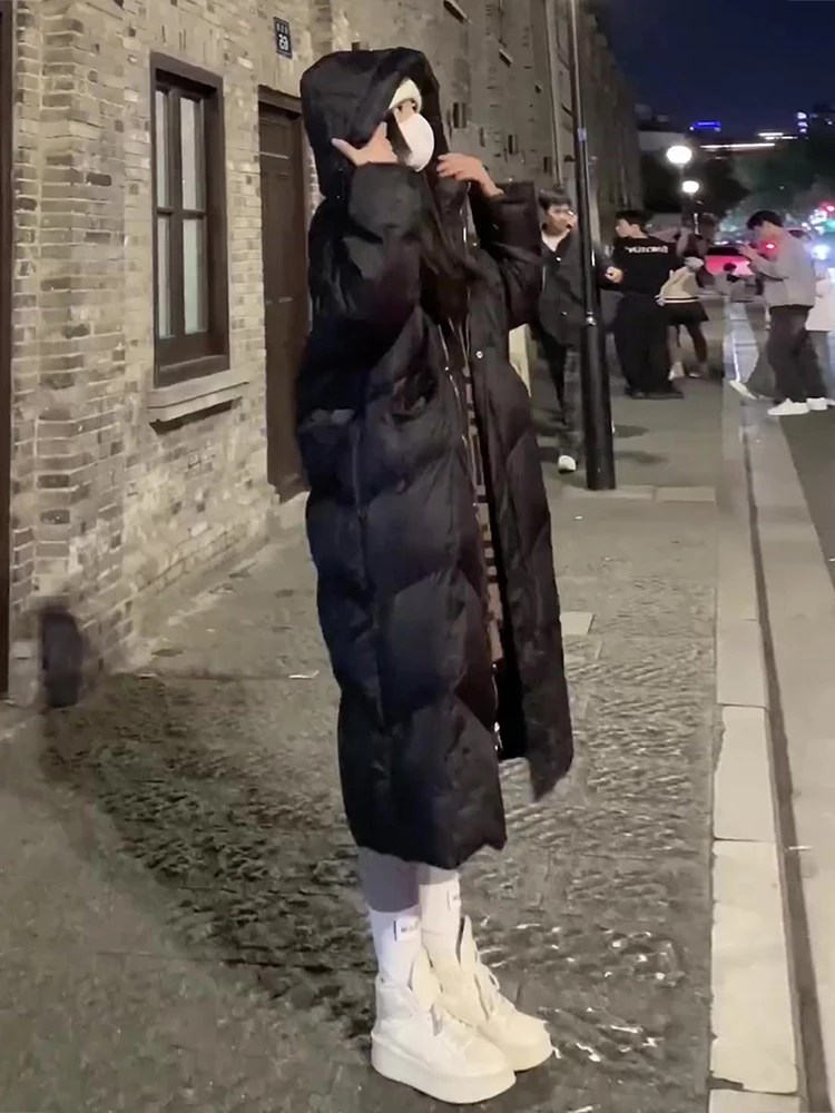 Abrigo con capucha de plumón blanco Thiened de invierno para mujer hasta la rodilla con cremallera Jaet coreano Sle Commute Faion Abrigo acolchado