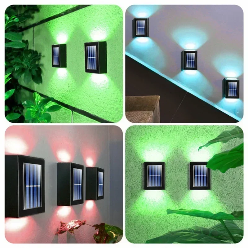 4PCS Solar LED Light Outdoor Waterproof Up and Down Luminous Lighting Wall Spot Lamp Stairs Fence Sunlight Garden Decoration