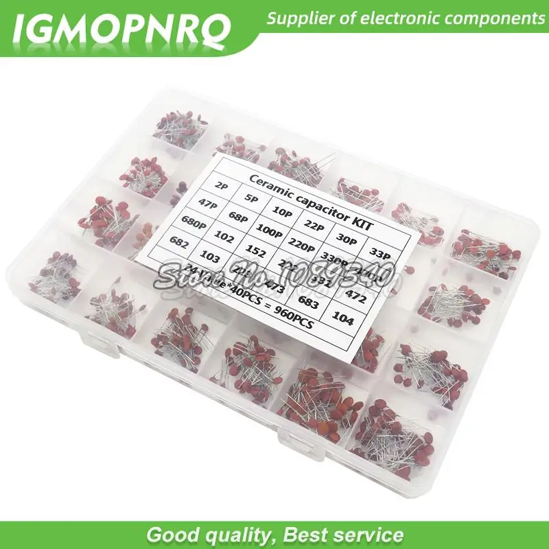 960PCS 24value*40PCS=960PCS 50V Ceramic Capacitor Assorted kit Assortment Set + Box igmopnrq