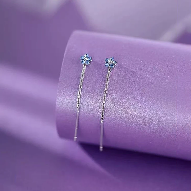 925 Silver Needle Short Chain Tassel Zircon Flower Stud Earrings For Women Classic Fashion Jewelry Light Luxury Accessories