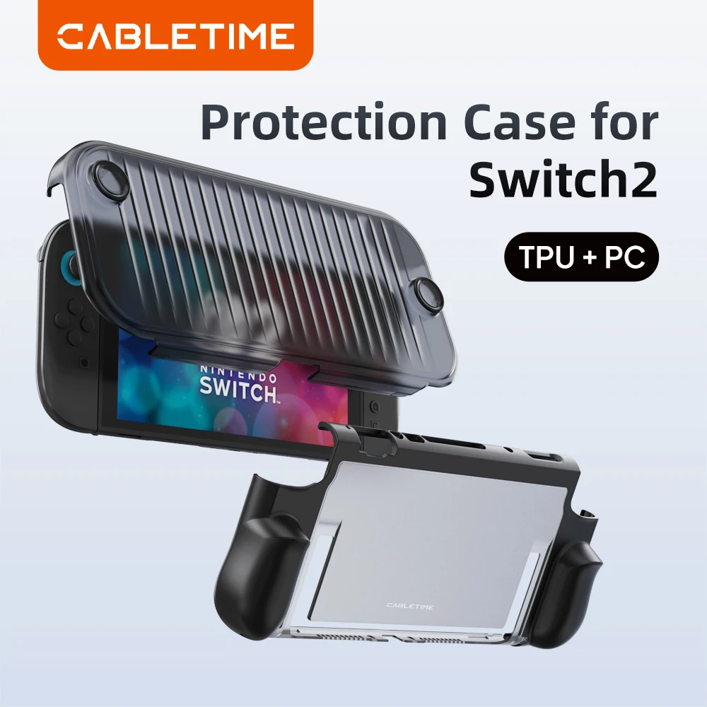 CABLETIME Anti-Drop Foldable Protection Case for Nintendo Switch 2 TPU+PU Dock Compatible DualShock Case