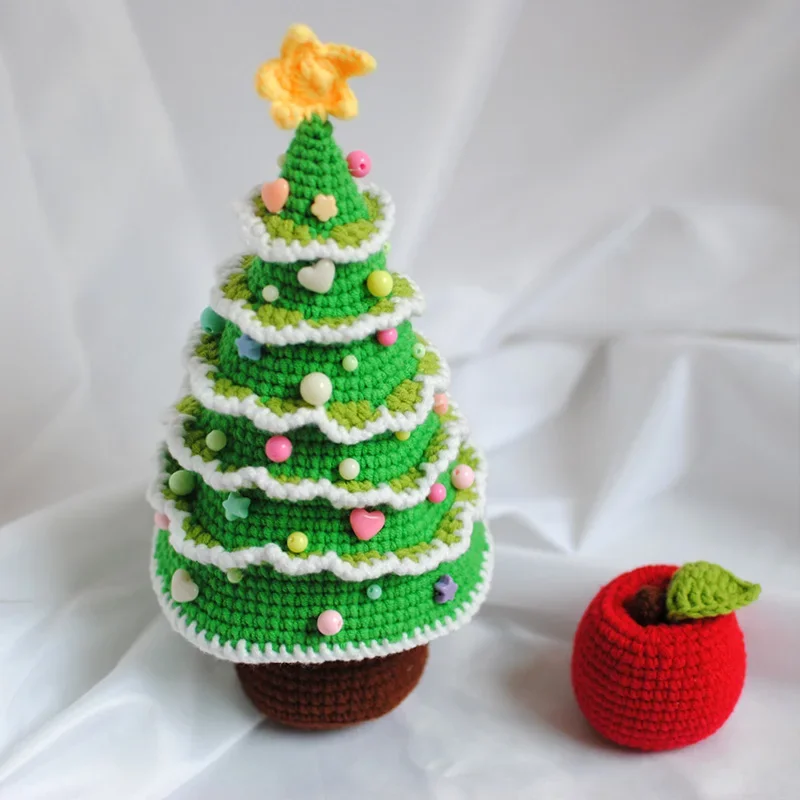 handmade crochet christmas tree and apple Window Dressing Photography Prop Handmade Knitted Toy Christmas gifts for Children