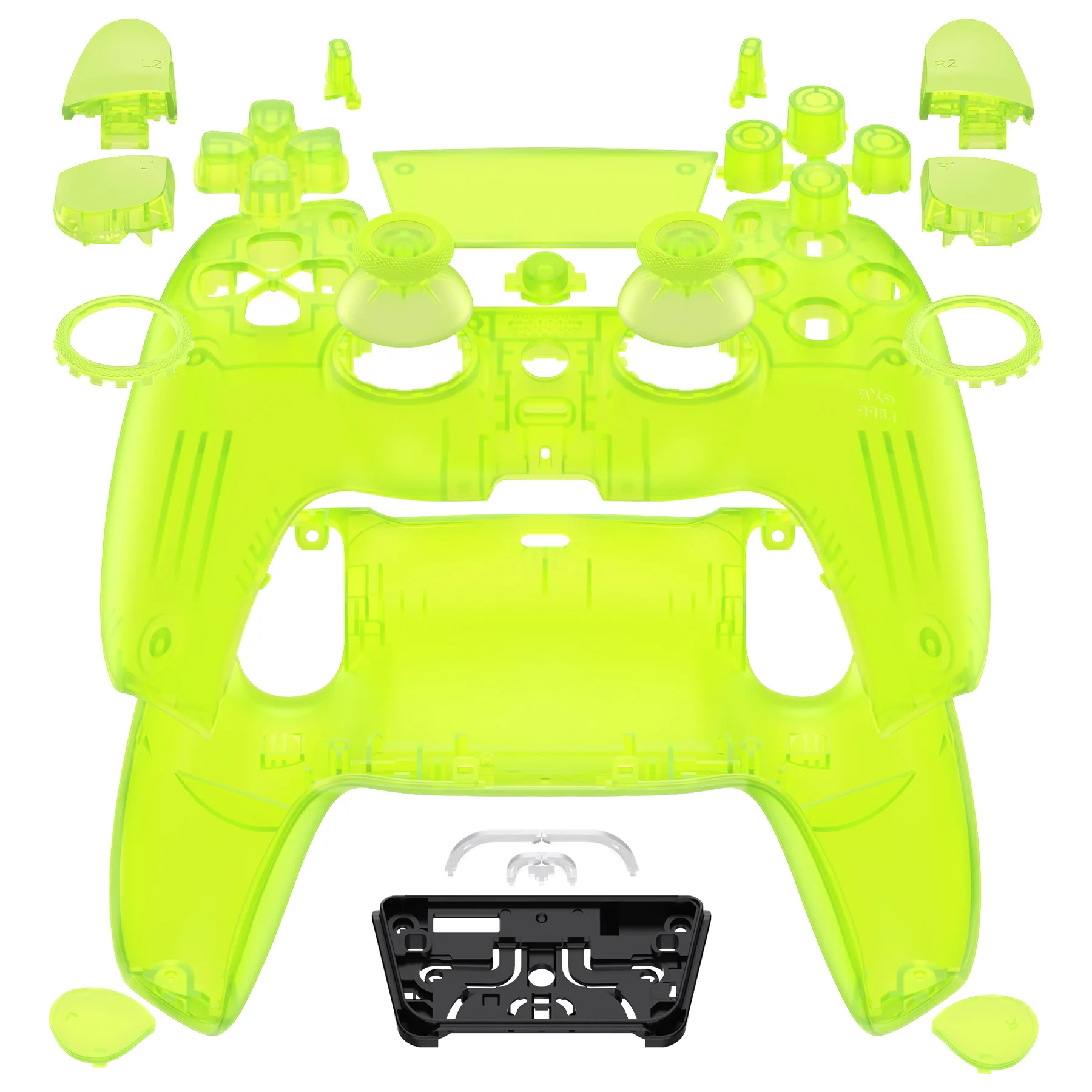 eXtremeRate Luna Redesigned Full Set Housing Shell Buttons Touchpad Cover for ps5 Controller BDM-030/040/050 - Clear Lime Green