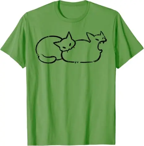 Einfach chillen: Zweiköpfige Katze, gruseliges Line-Art-Grafik-T-Shirt, Halloween-Kostüm, Y2k-Zeichnung, Katzen-Grafik-Bekleidung, neuartiges T-Shirt-Oberteil – Detail 11