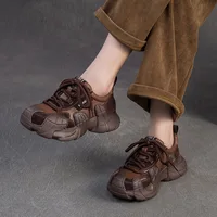 2026 Autumn New Casual Outdoor Sports Lace Up Sneakers Lightweight Soft Sole Comfortable Genuine Leather Women's Shoes