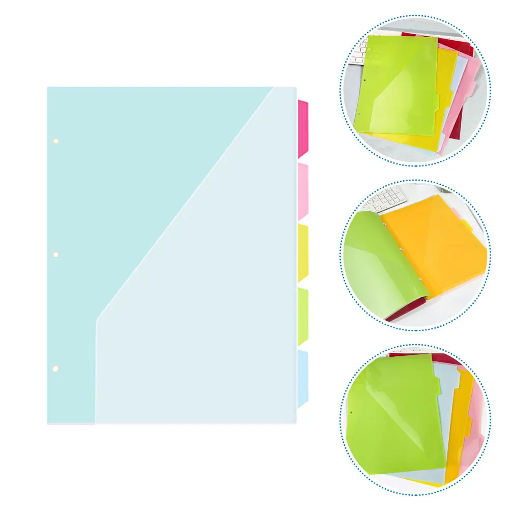 

5pcs 3 Hole Binder Dividers With Pockets Plastic Page Dividers For 3 Ring Binder Multifunctional Pockets Office School