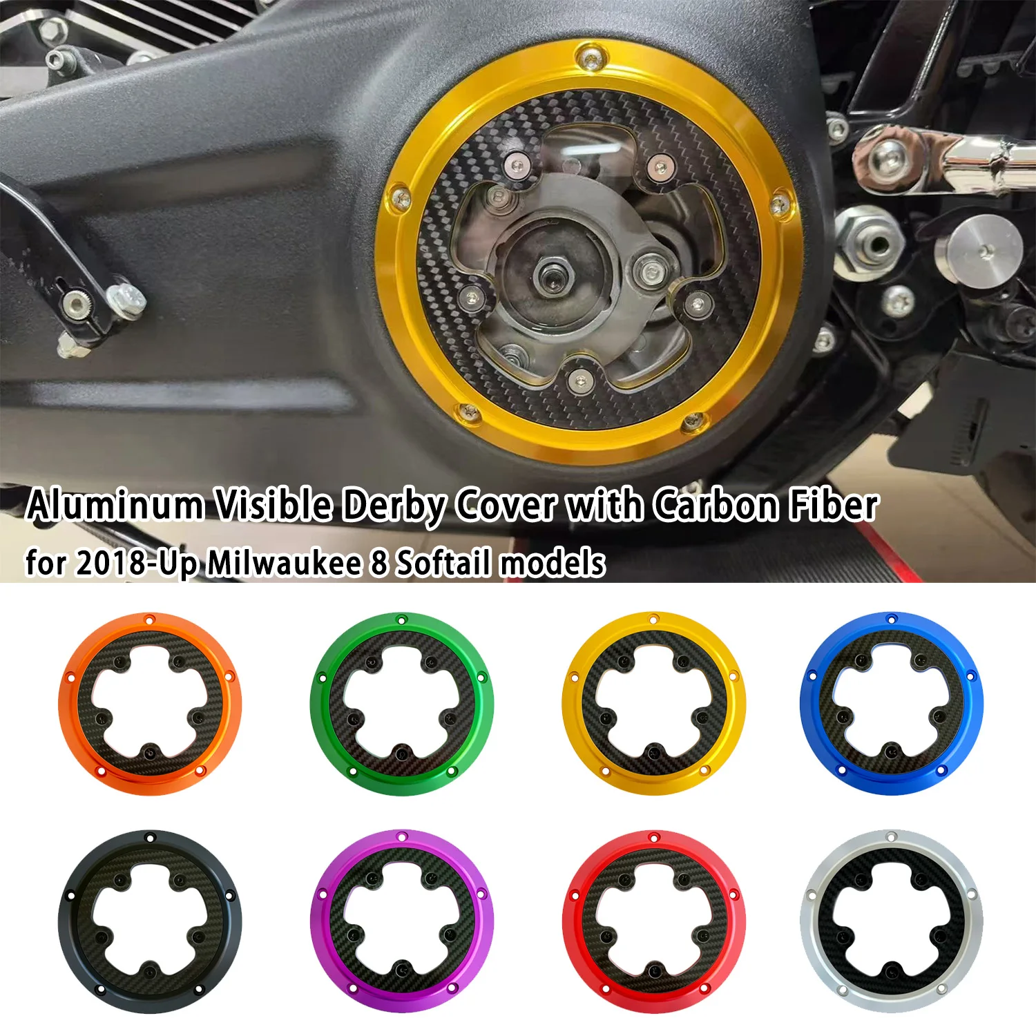 Aluminum Visible Derby Cover with Carbon Fiber for 2018-later FLSB and 2019-later Softail Models Motorcycle