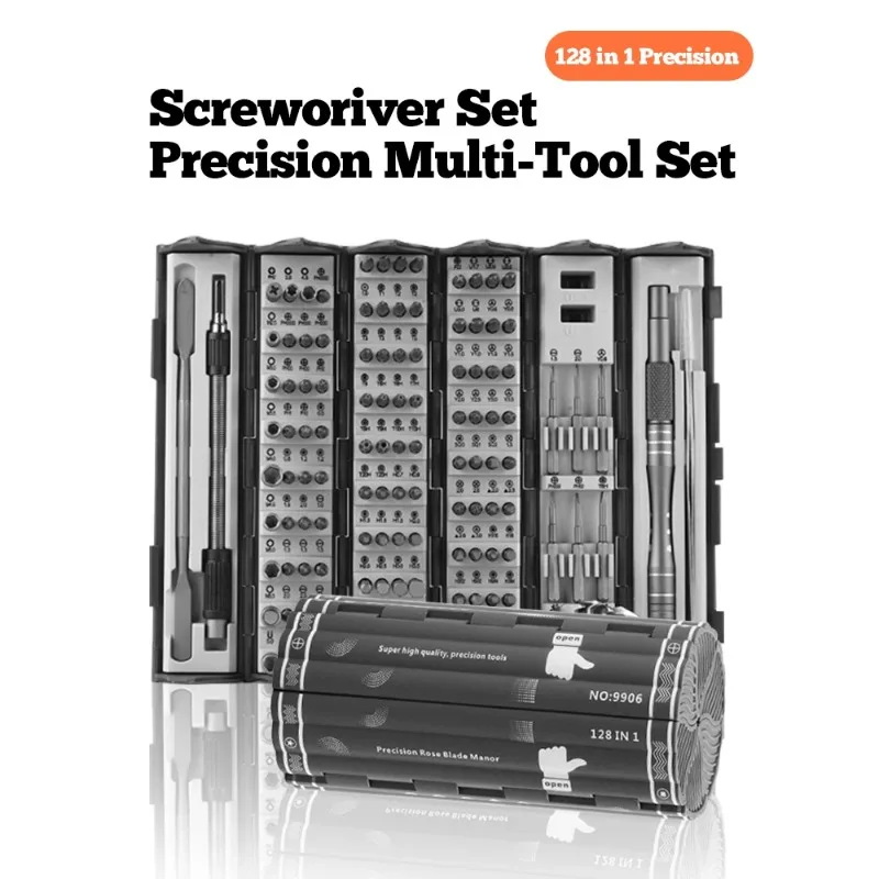 128 in 1 Precision Screwdriver Set Creative Cylinder Roll-up Case Organizer Magnetic HRC 56 Hardness Bits Space Saving Roll Box