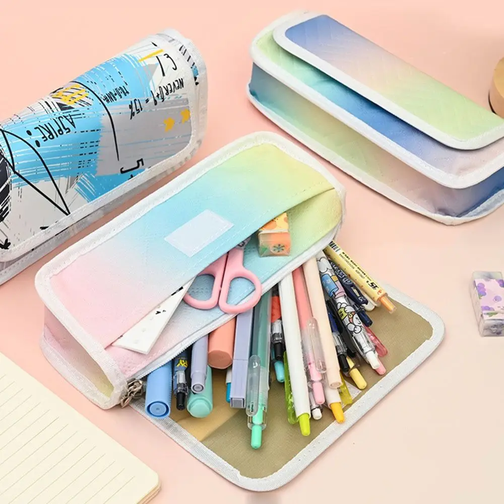 Funny Kawaii Gradient Pencil Bag Rainbow Candy Color Anime Stationery Pouch Multi Pocket Large Capacity Cartoon Pen Case Student