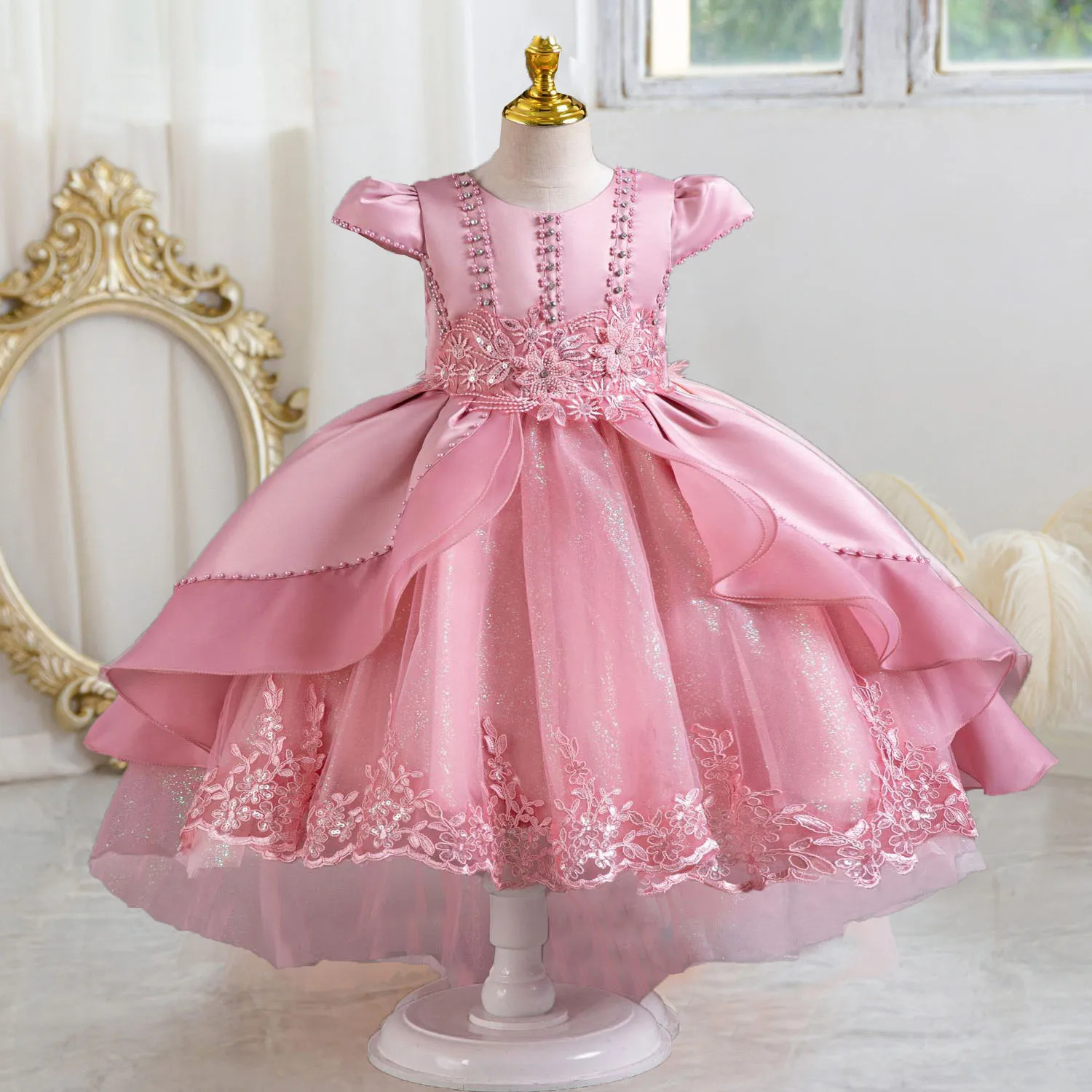 

Stunning Cap Sleeves Beaded Embroidered Flower Girl Birthday Party Formal Pageant Dance Party Dress Dress