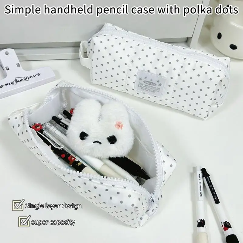 Polka-Dot-Federmäppchen mit weich gepolstertem Stoff und glattem Reißverschluss, perfekt für Schüler, Schule, Büro und zur Aufbewahrung von Schreibwaren. – Detail 8
