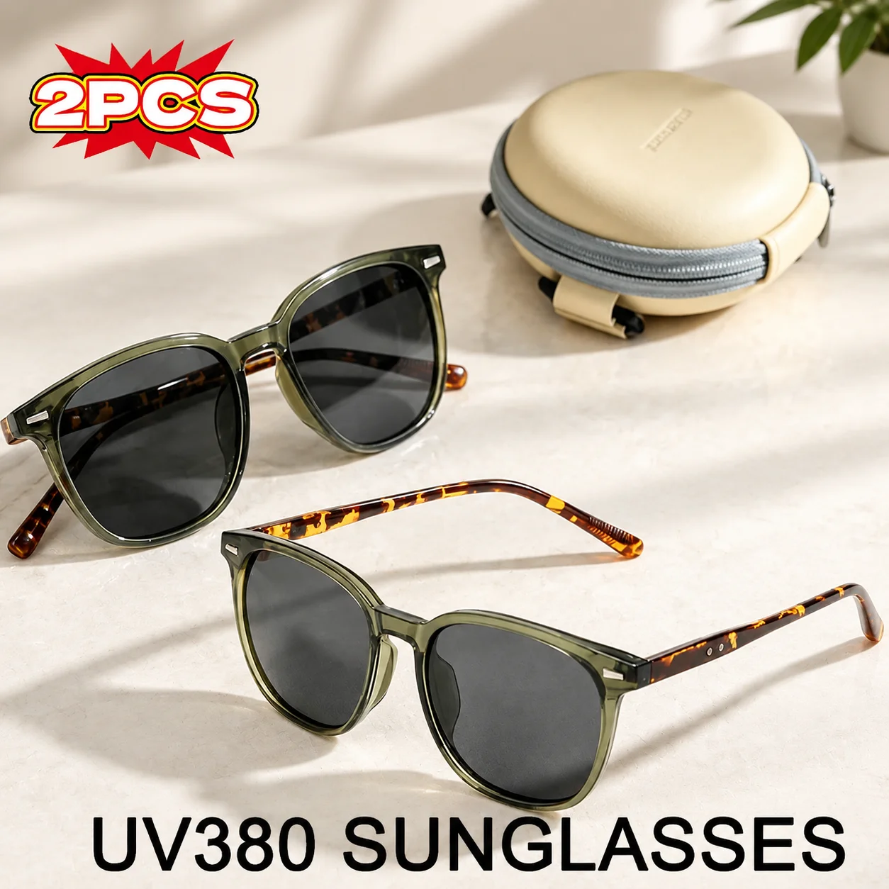 2PCS UV380 Full Frame Retro Square Delicate Sunglasses and Sun Glasses Sunglass UV400 for Women Men for Holiday Cocktail