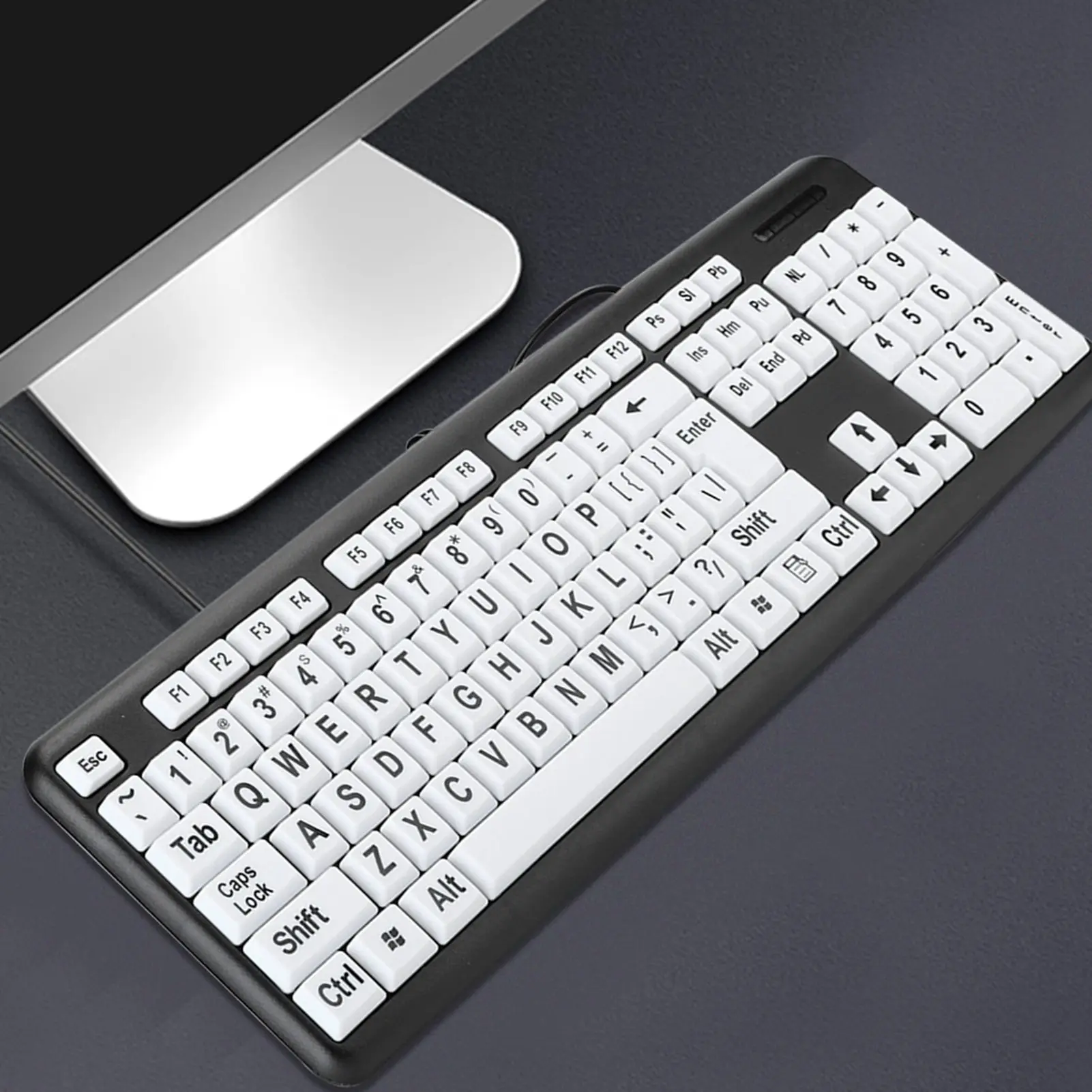 Black Low Vision Keyboard USB Wired Old People Keyboard with White Large Print Keys Old People Keyboard Large Print Keyboard