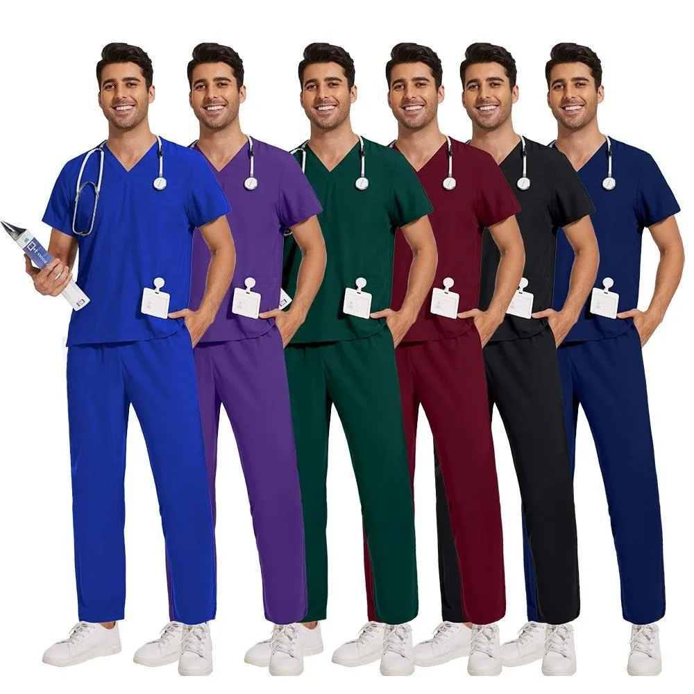 Multicolor V-Neck Tops Fashion Scrubs Men's Scrubs Sets Uniform Work Set Male Dental Clinic Scrubs Uniforms Nursing Clothes