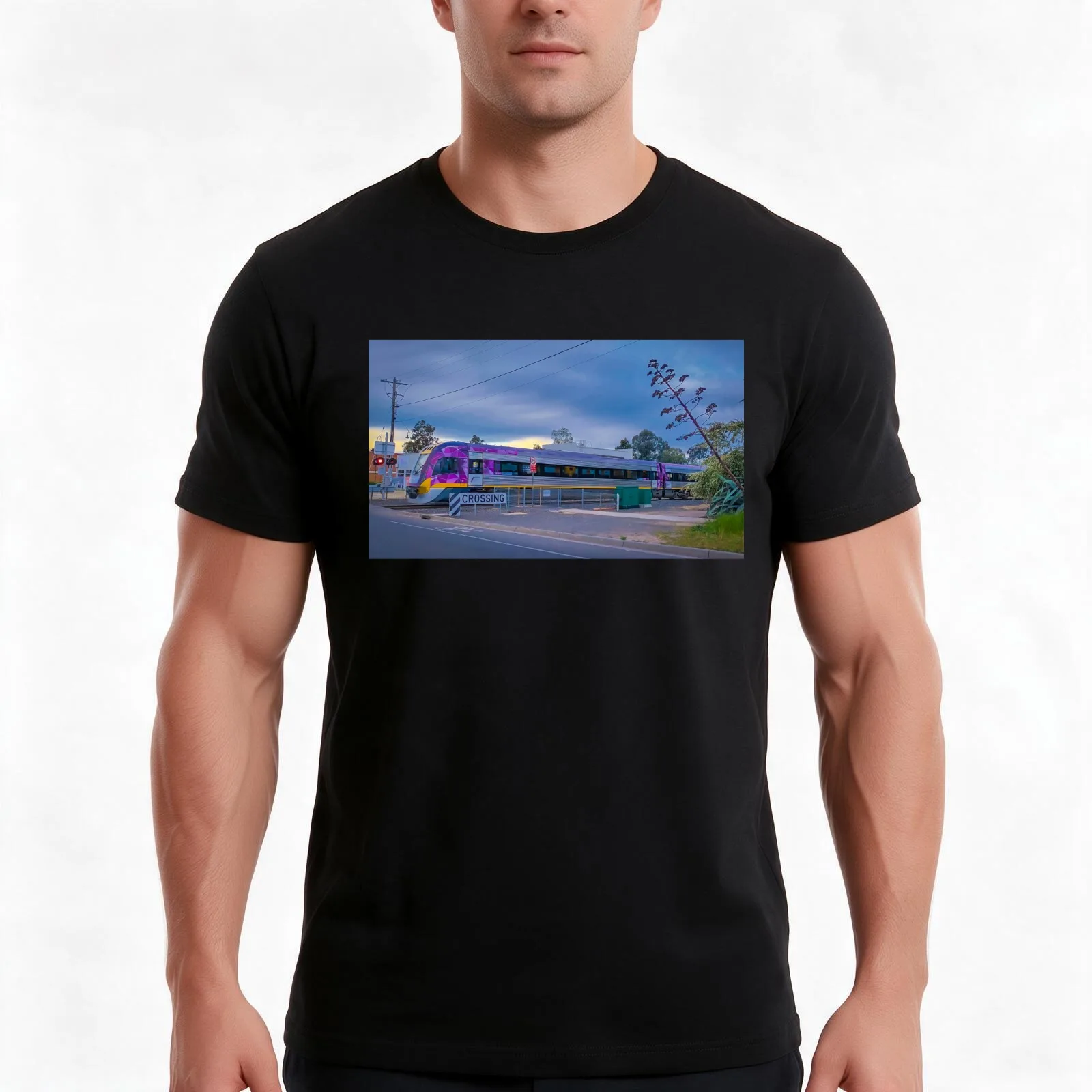 VLocity Train at Bendigo Level Crossing - Bendigo Victoria T-Shirt Summer Casual Cotton Tee Oversized Streetwear Tops