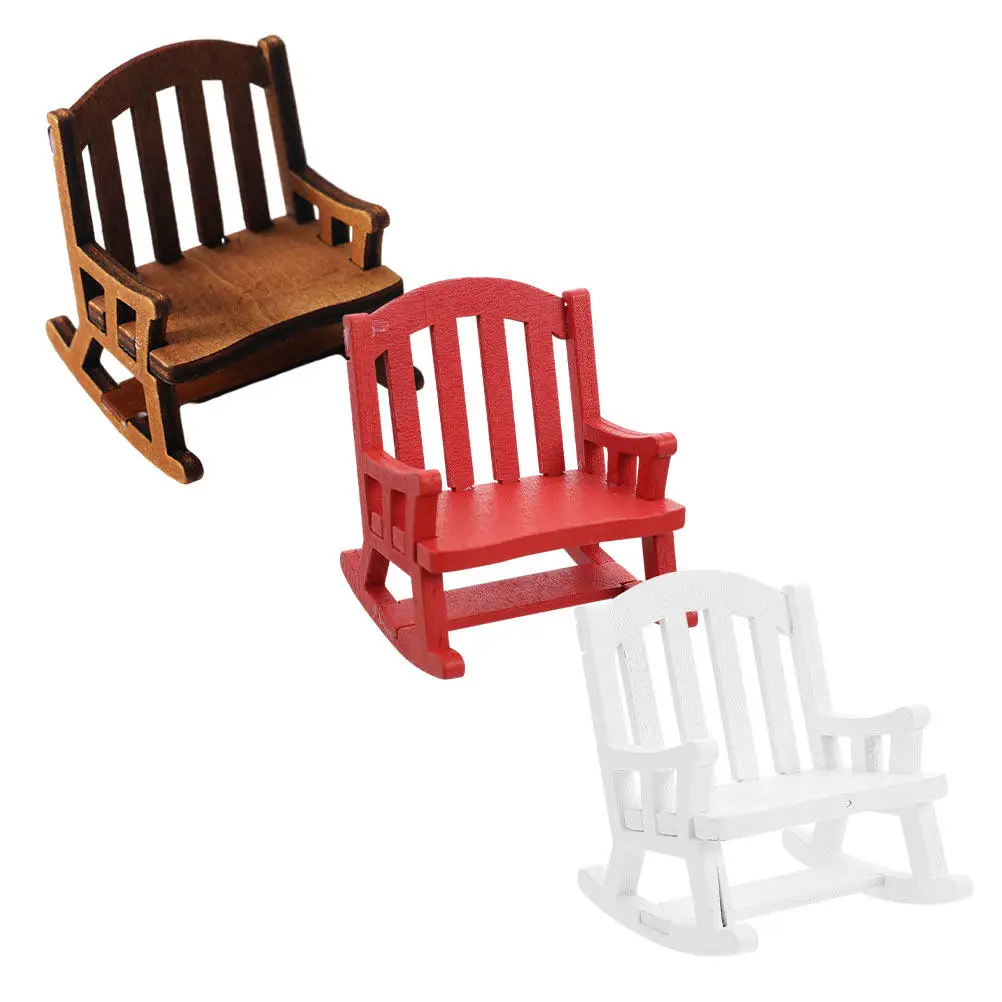 3Pcs Mini House Chair Decoration Wood Rocking Chair Miniature Furniture Prop for Small House Layout Miniature Outdoor Tools