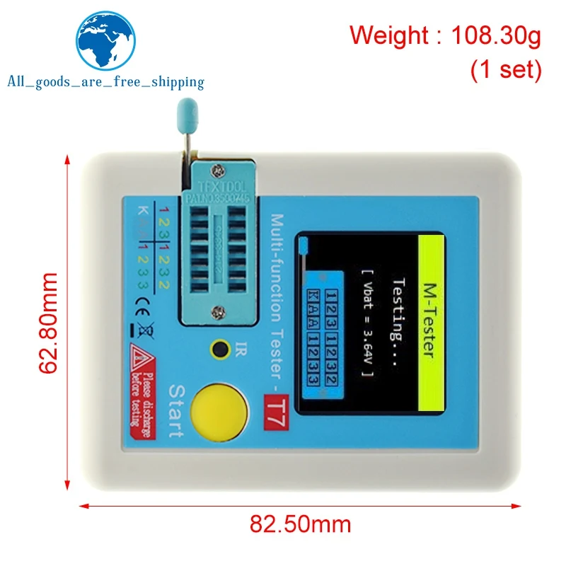 Imagem -06 - Transistor Tester Multímetro Display Colorido Tft Diodo Triode Mos Pnp Npn Capacitor Resistor Lcr-t7