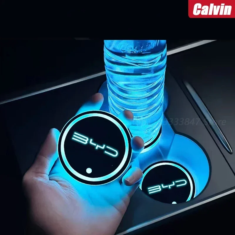 Led Car Water Cup Mat For Byd atto 1 atto 3 seal song plus Dolphin f3 f0 Han Drink Holder Emblem Auto Interior Decorative Lights